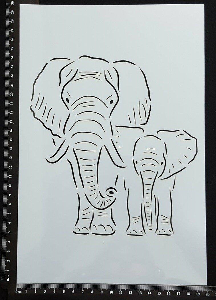Detailed Elephant Mother and Baby - Stencil - 200mm x 300mm