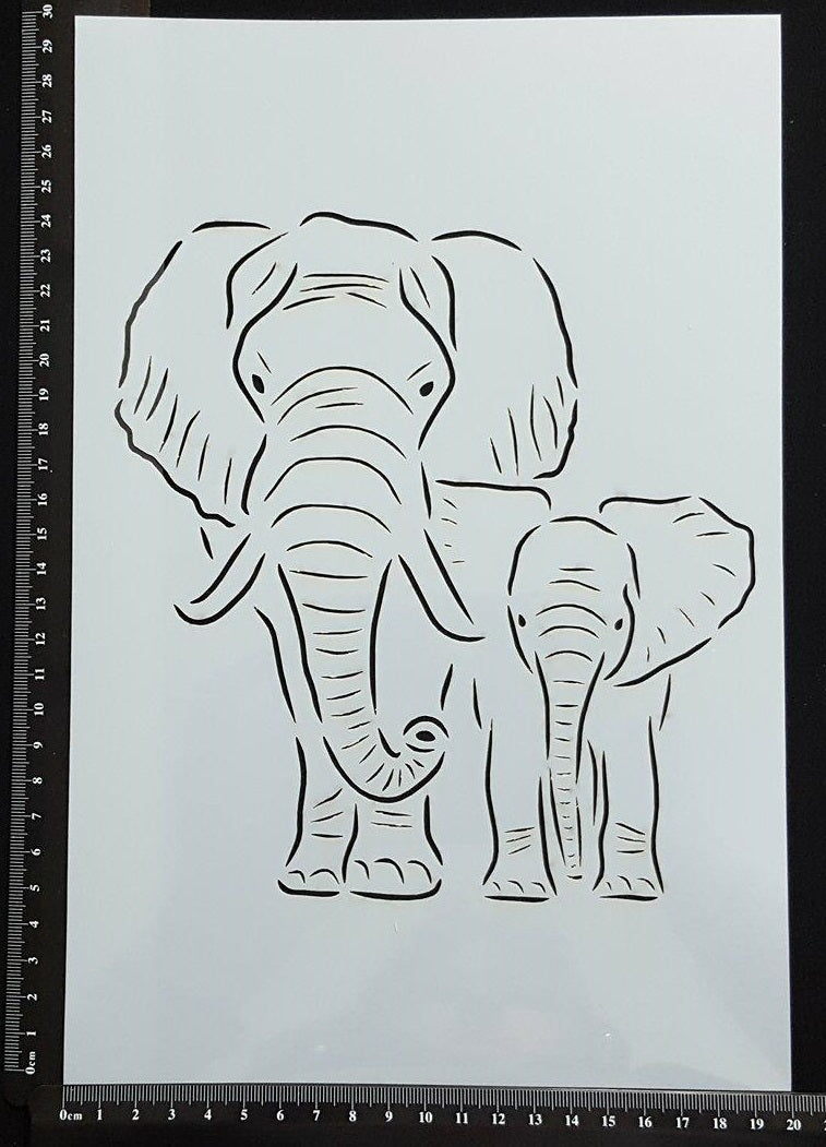 Detailed Elephant Mother and Baby - Stencil - 200mm x 300mm