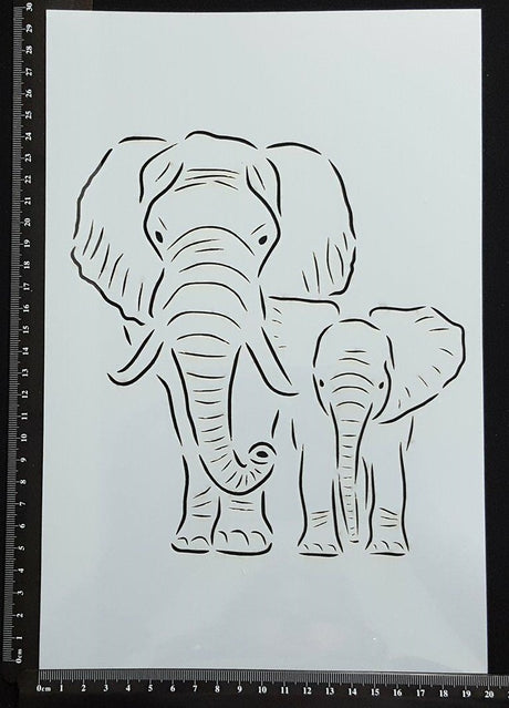 Detailed Elephant Mother and Baby - Set of 3 pieces - Stencil - 200mm x 300mm