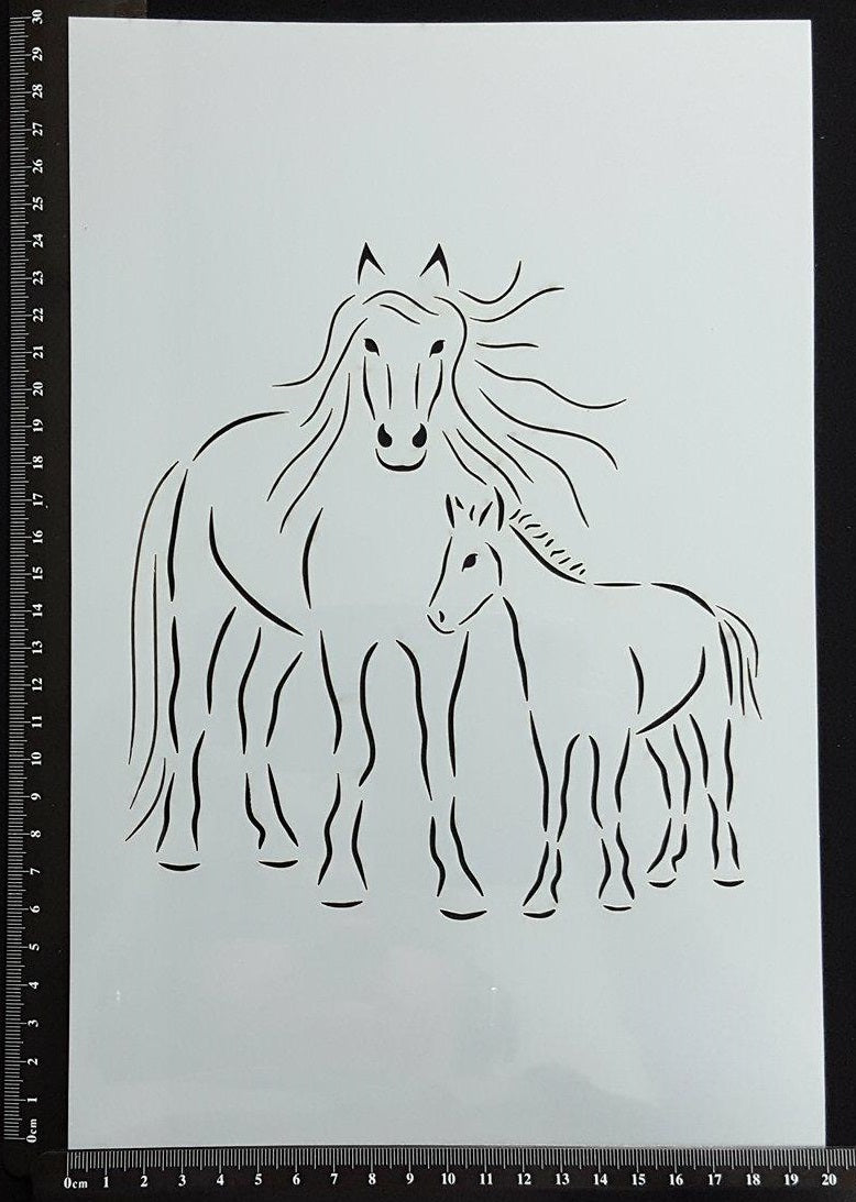 Detailed Horse Mother and Foal - A - Stencil - 200mm x 300mm
