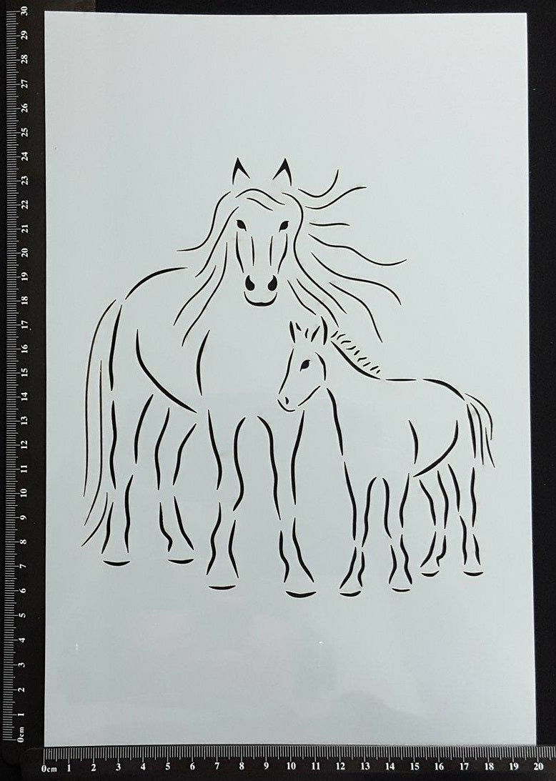 Detailed Horse Mother and Foal - A - Set of 3 pieces - Stencil - 200mm x 300mm