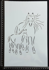 Detailed Horse Mother and Foal - B - Stencil - 200mm x 300mm