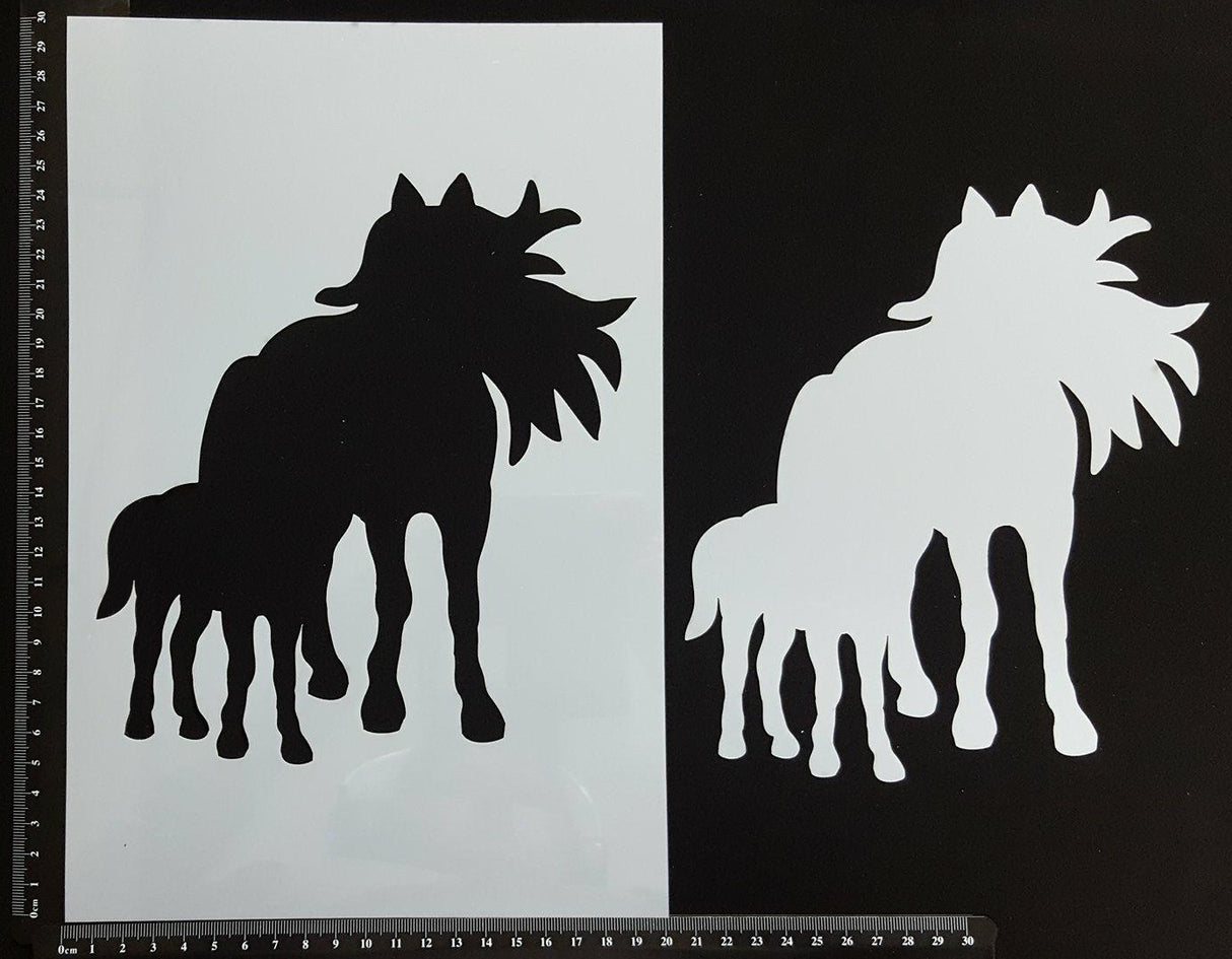 Detailed Horse Mother and Foal - B - Set of 3 pieces - Stencil - 200mm x 300mm