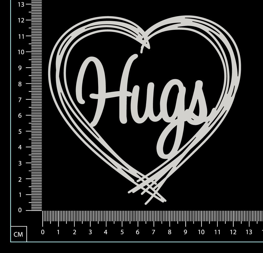 Distressed Word Heart - Hugs - White Chipboard