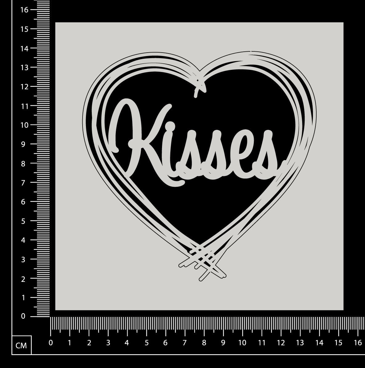 Distressed Word Heart - Kisses - White Chipboard