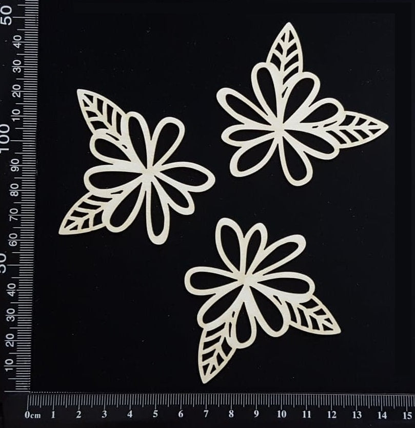 Doodle Flowers Set - A -  White Chipboard