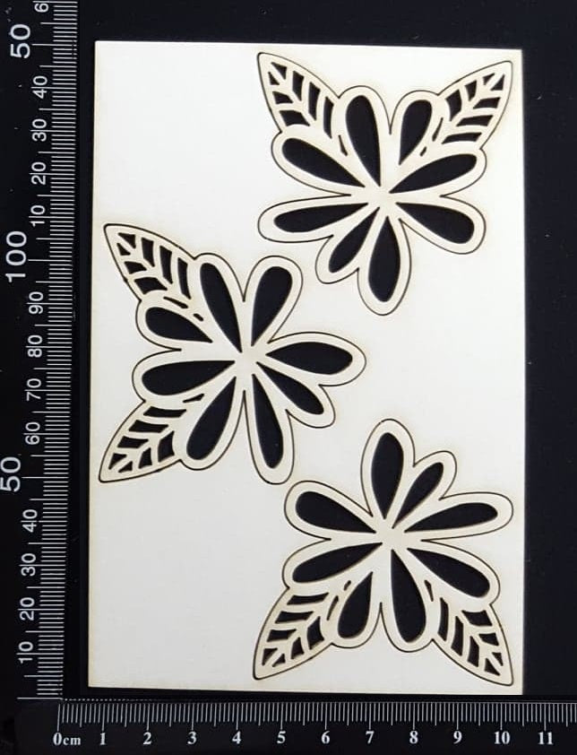 Doodle Flowers Set - A -  White Chipboard