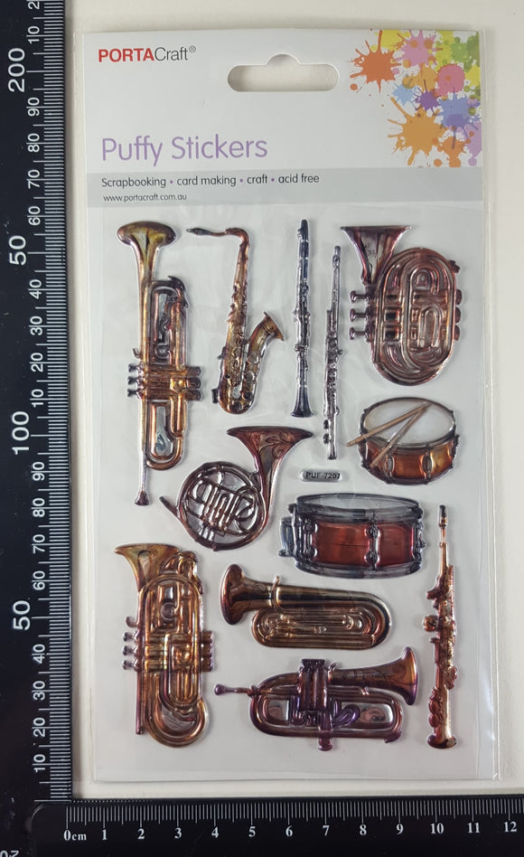 Embossed Stickers - Vintage Brass Instruments - (ES-1012)