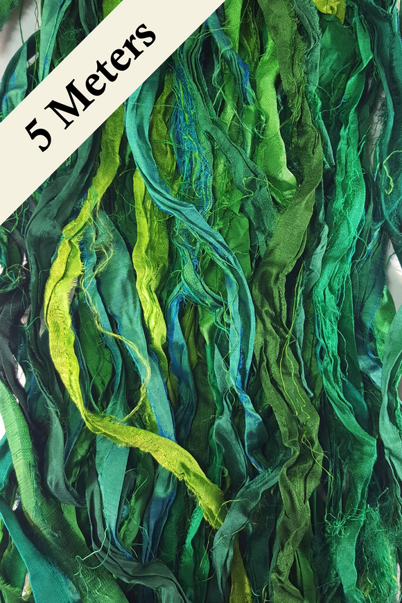 Reclaimed Sari Silk Ribbon - Emerald City - 5m Pack