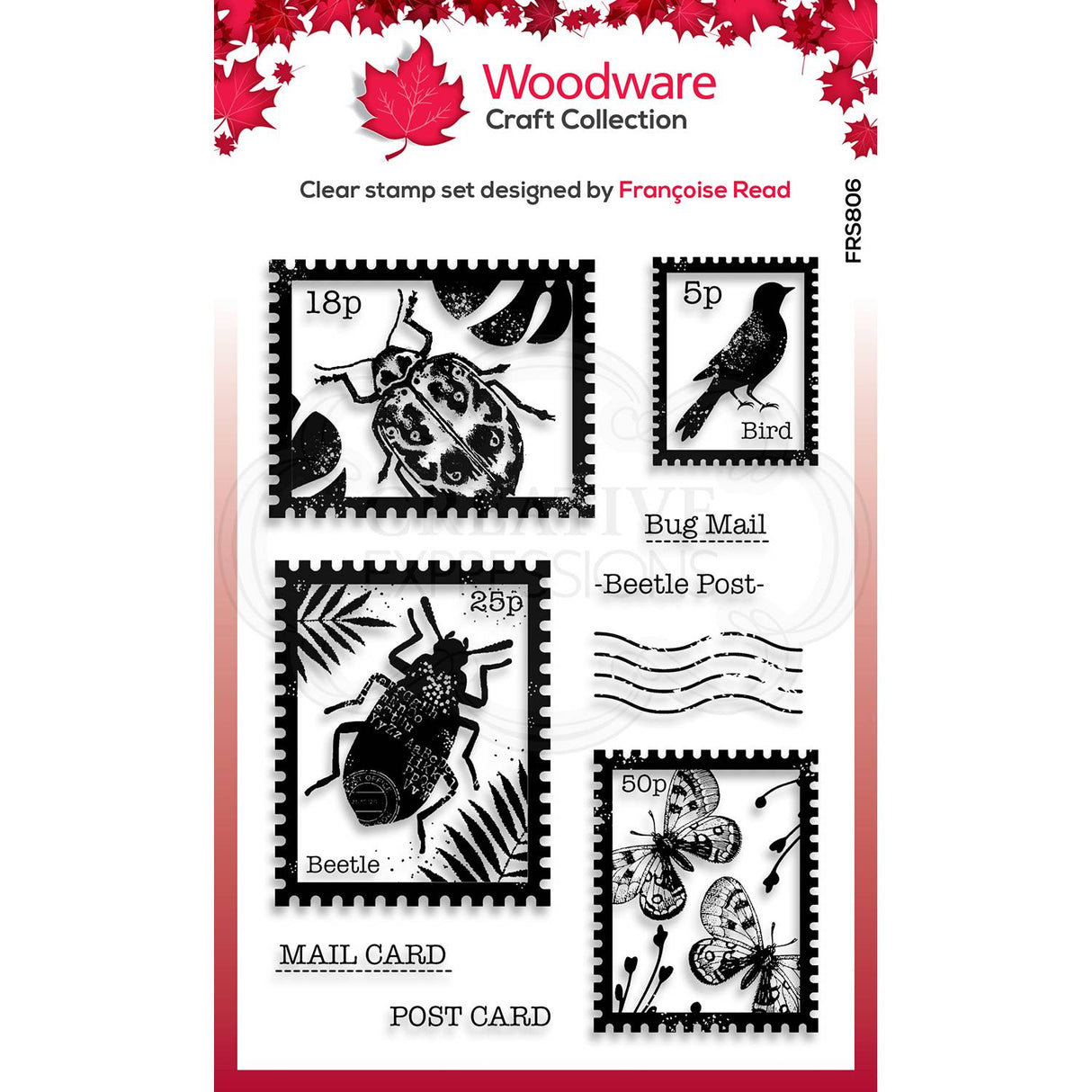 Woodware Clear Singles Beetle Post Stamp Set