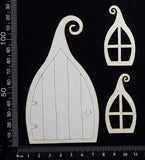 Fairy Door and Windows - Engraved - Set A - White Chipboard