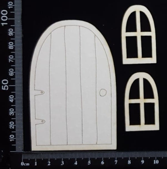 Fairy Door and Windows - Engraved - Set B - White Chipboard