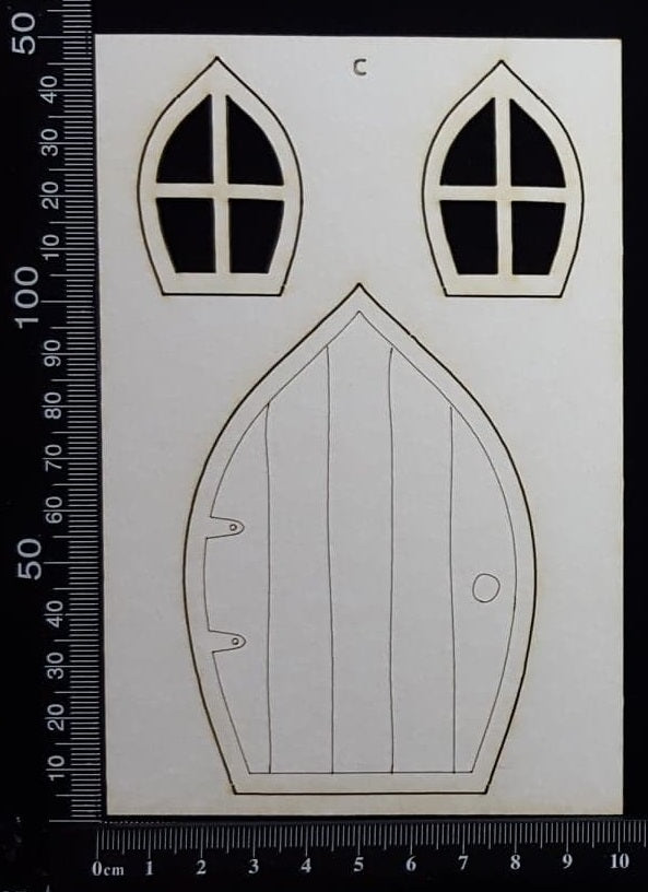 Fairy Door and Windows - Engraved - Set C - White Chipboard