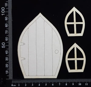 Fairy Door and Windows - Engraved - Set C - White Chipboard
