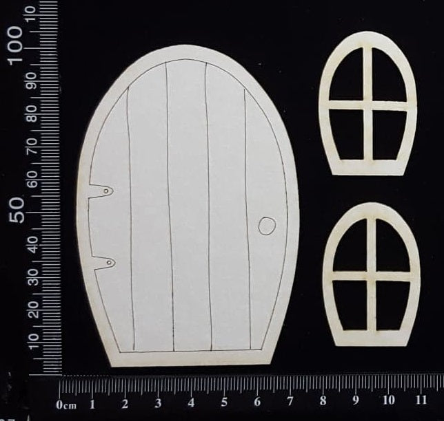 Fairy Door and Windows - Engraved - Set D - White Chipboard