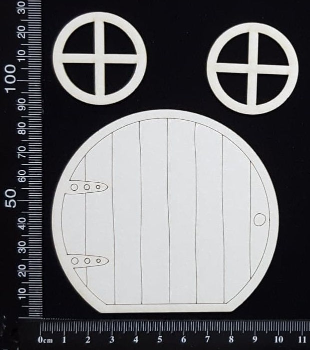 Fairy Door and Windows - Engraved - Set E - White Chipboard