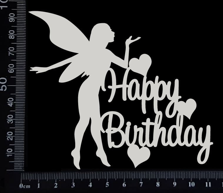 Fairy Title - Happy Birthday - A - White Chipboard