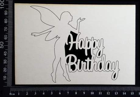Fairy Title - Happy Birthday - B - White Chipboard