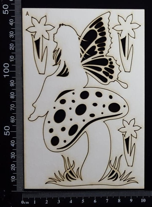 Fairy On A Mushroom Set - A - White Chipboard