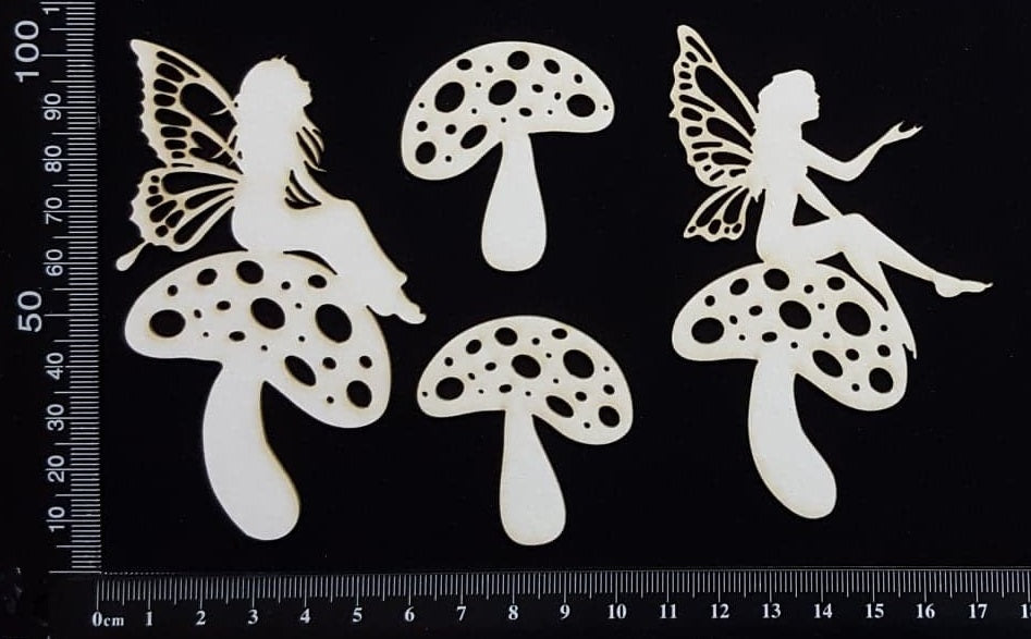 Fairy On A Mushroom Set - C - White Chipboard