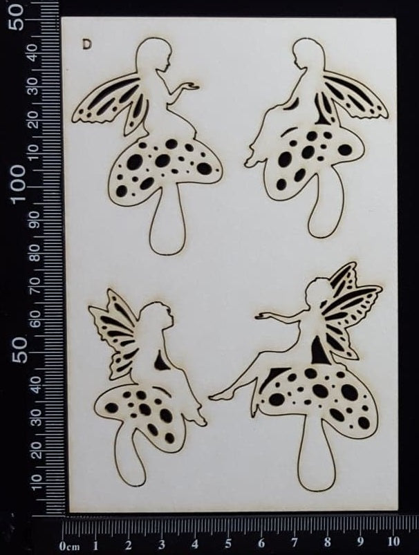 Fairy On A Mushroom Set - D - White Chipboard