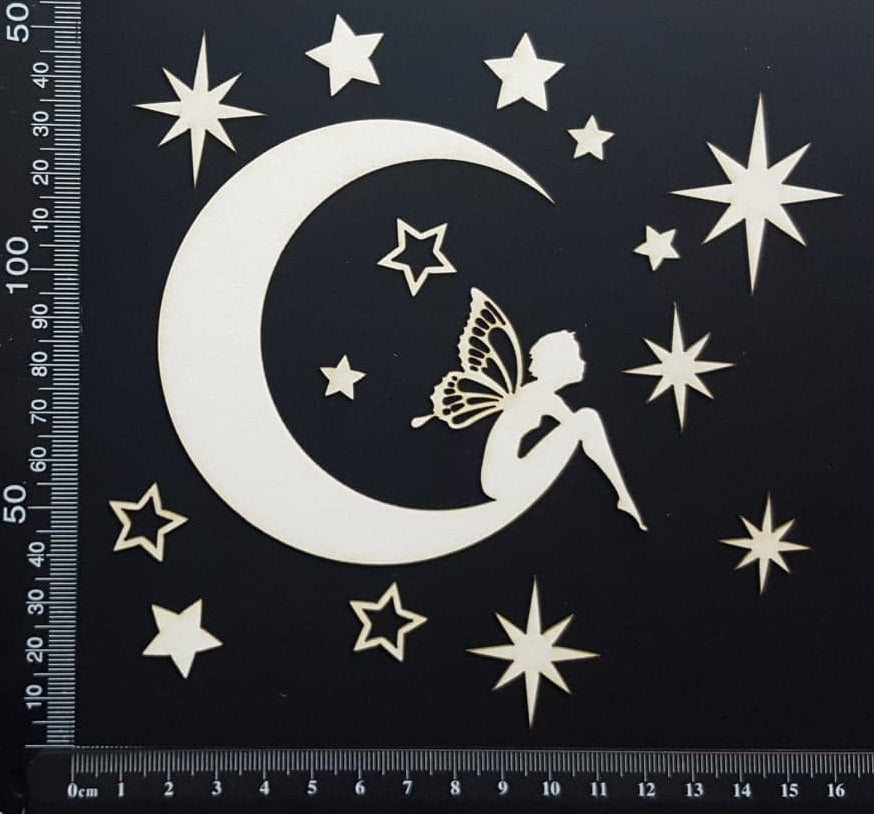 Fairy on a Moon Set - A - White Chipboard