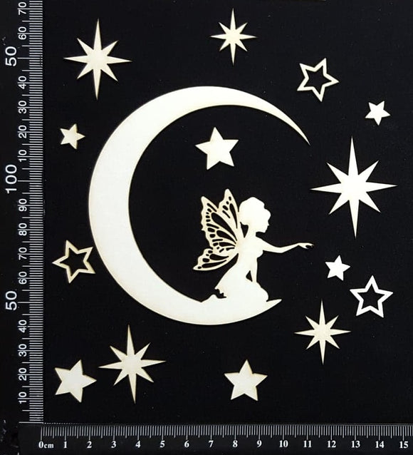 Fairy on a Moon Set - B - White Chipboard