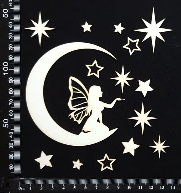 Fairy on a Moon Set - C - White Chipboard