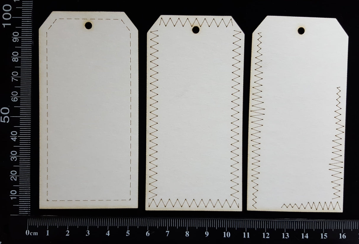Faux Stitched Tags - Small - A - White Chipboard