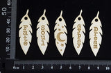Laser Engraved Feather Word Charms Set - A - White Chipboard