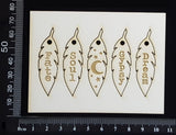 Laser Engraved Feather Word Charms Set - A - White Chipboard