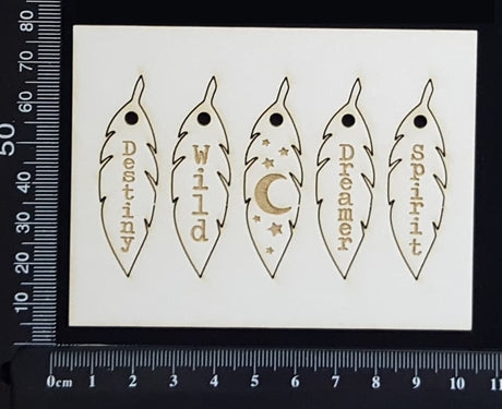 Laser Engraved Feather Word Charms Set - B - White Chipboard