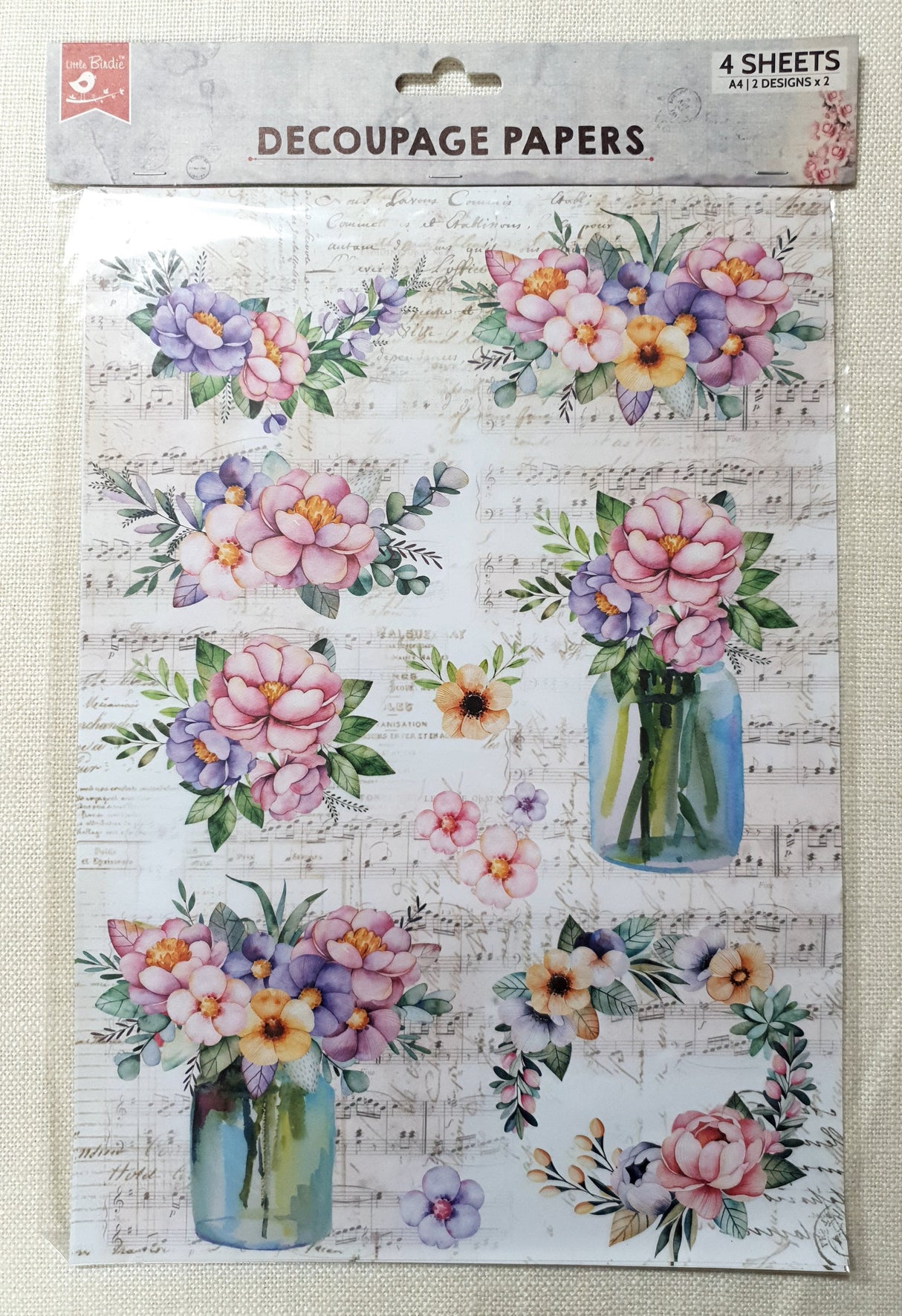 Decoupage Paper - A4 size - 4 sheets - (DP-1013) - Floral Essence / Floral Brilliance