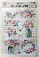 Decoupage Paper - A4 size - 4 sheets - (DP-1013) - Floral Essence / Floral Brilliance