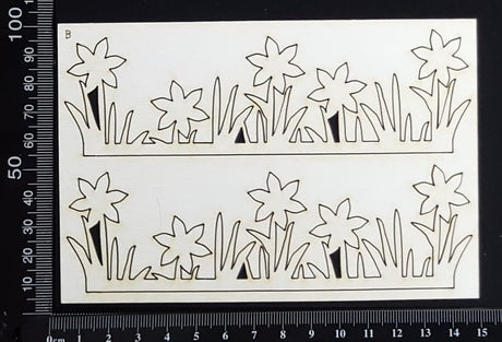 Flower and Grass Border Set - B - Small - White Chipboard