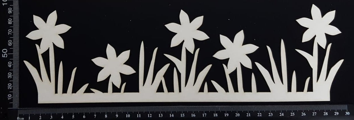 Flower and Grass Border - A - Large - White Chipboard