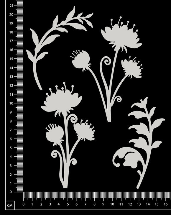 Flowers and Foliage - A - Large - White Chipboard