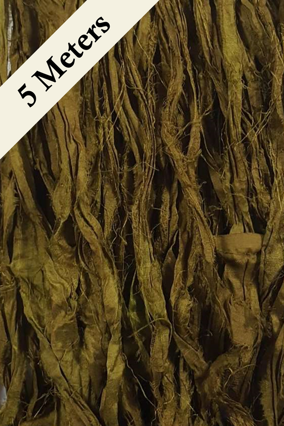 Reclaimed Sari Silk Ribbon - Forest Moss - 5m Pack