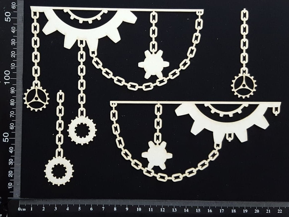 Gear and Chain Borders - A - White Chipboard