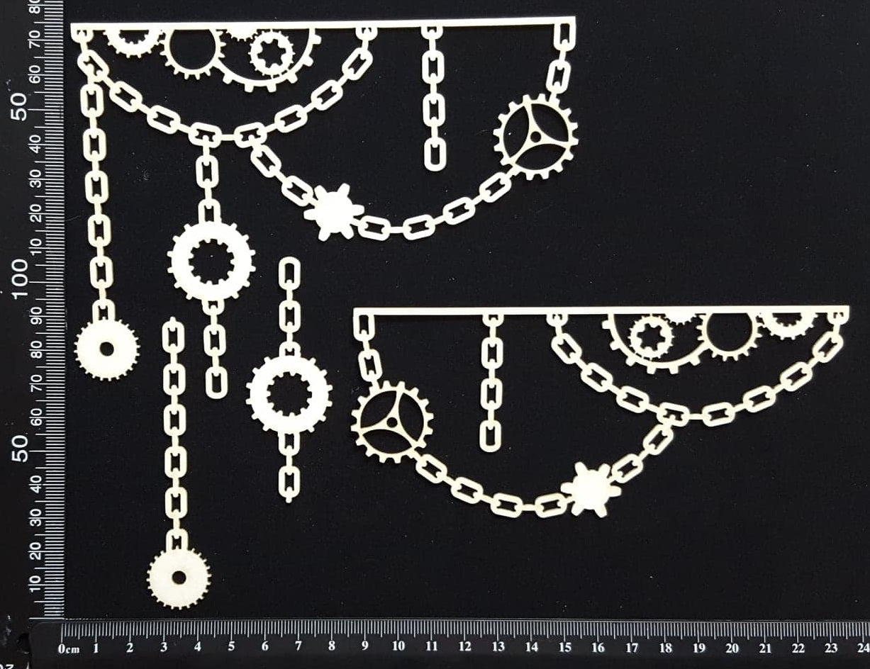 Gear and Chain Borders - B - White Chipboard