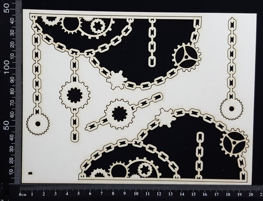 Gear and Chain Borders - B - White Chipboard
