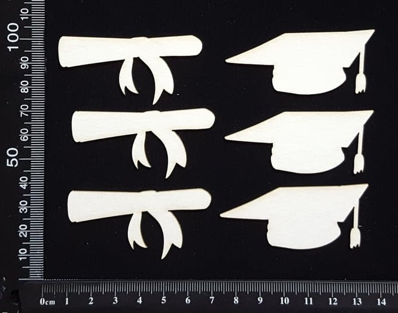 Graduation Caps and Scrolls Set - White Chipboard