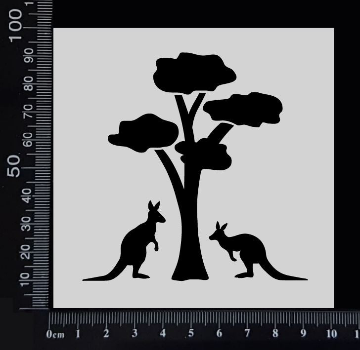 Gum Tree with Kangaroos - Stencil - 100mm x 100mm