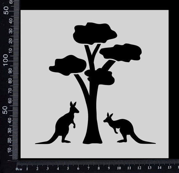 Gum Tree with Kangaroos - Stencil - 150mm x 150mm