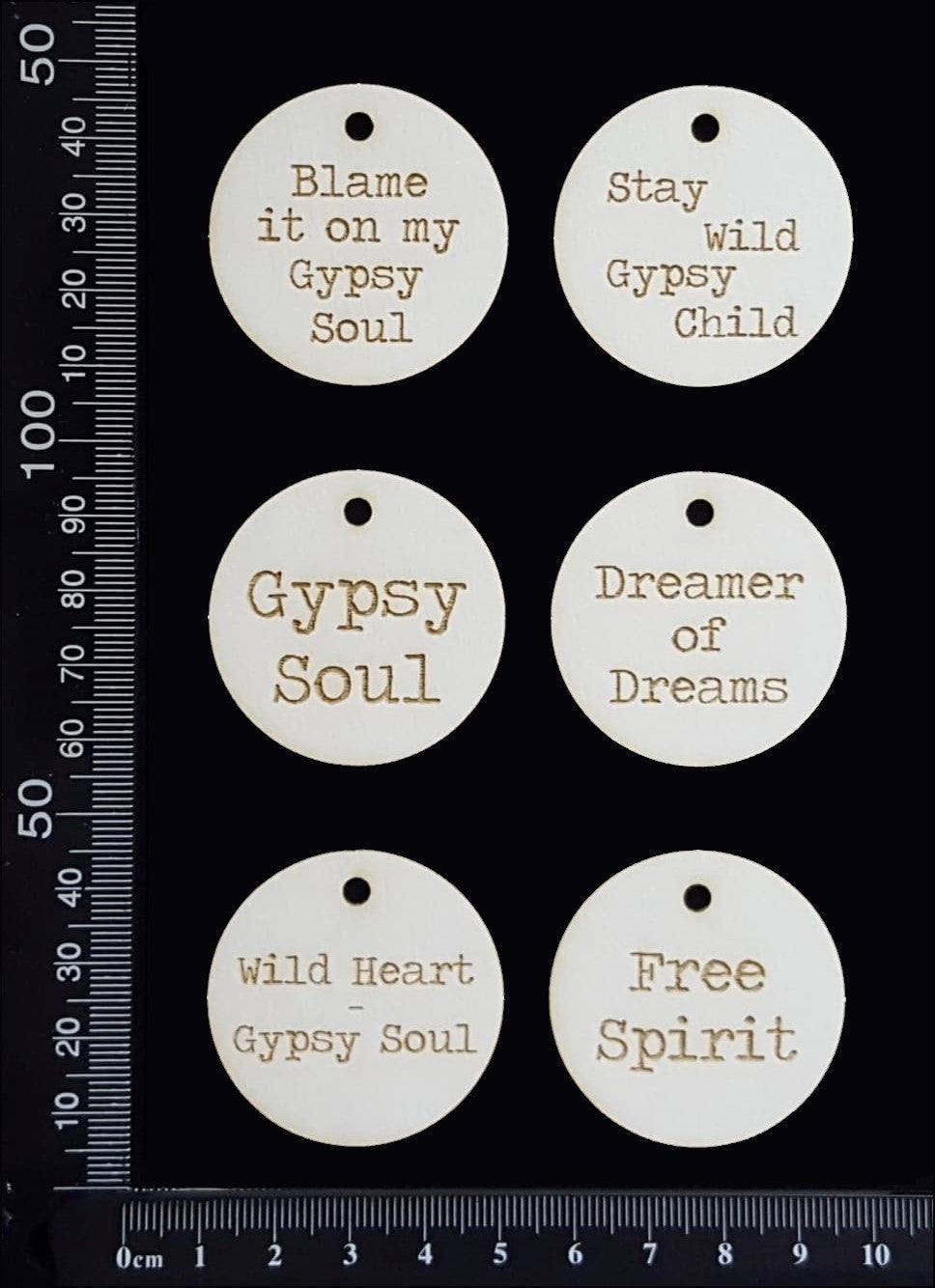 Laser Engraved Gypsy Circle Tags - A - White Chipboard