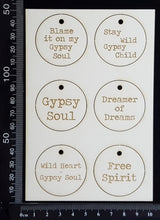 Laser Engraved Gypsy Circle Tags - A - White Chipboard