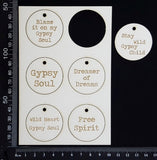 Laser Engraved Gypsy Circle Tags - A - White Chipboard