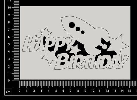 Happy Birthday Rocket Ship - B - White Chipboard