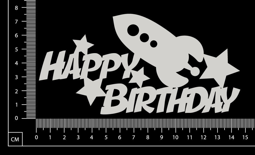 Happy Birthday Rocket Ship - B - White Chipboard