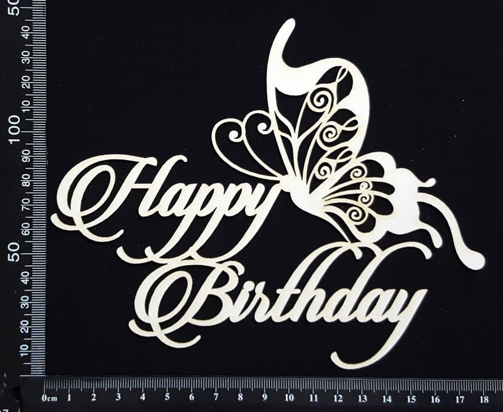 Happy Birthday Butterfly - Large - White Chipboard